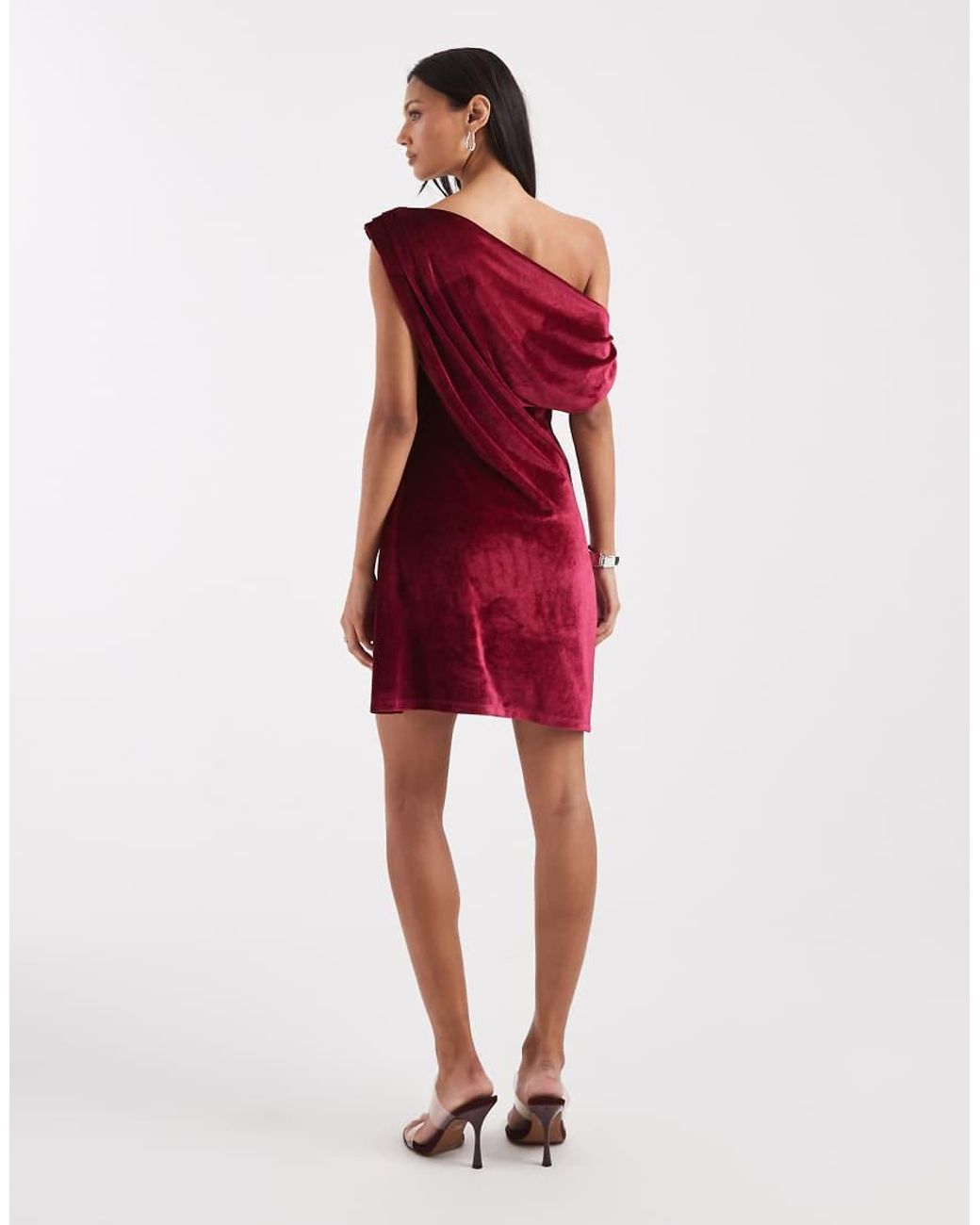 ASOS Red Velvet Drape One Shoulder Mini Dress