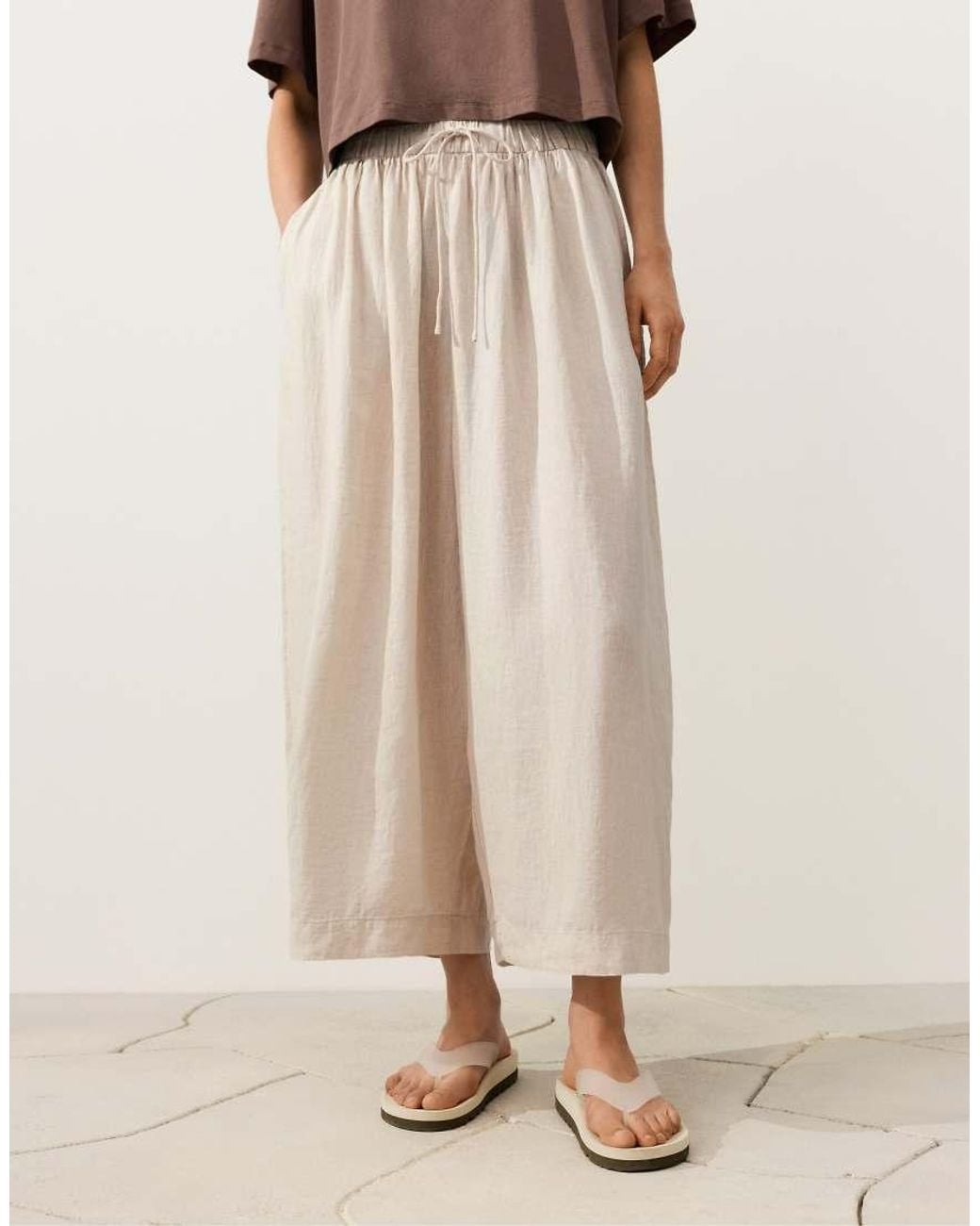 Oysho Natural 100% Linen Balloon Trousers