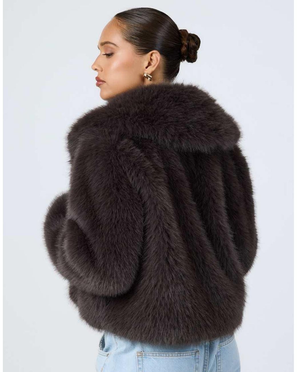 Aria Cove Blue Faux Fur Collared Cropped Coat