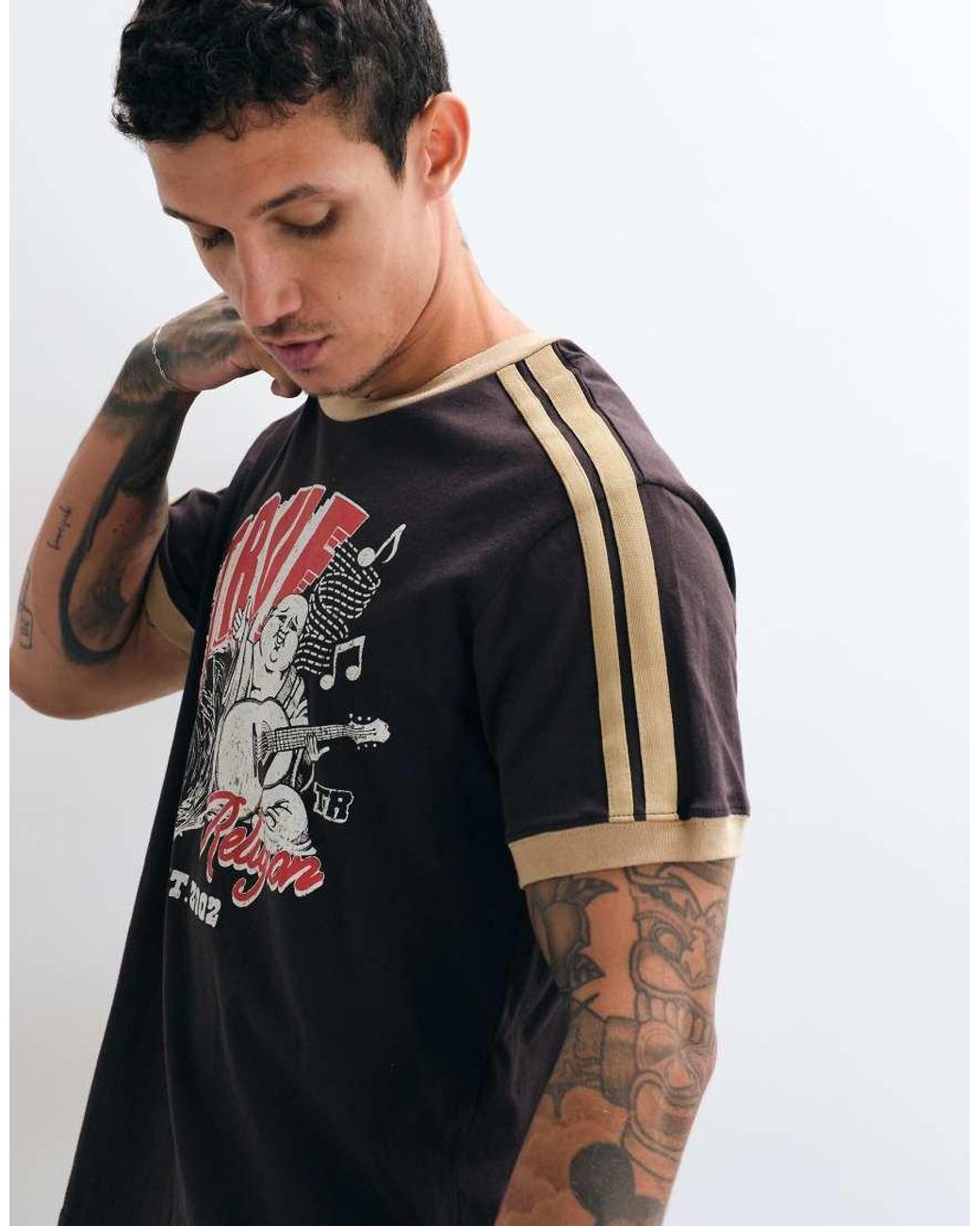 True Religion Brown Short Sleeve Graphic Logo Ringer T-shirt for men