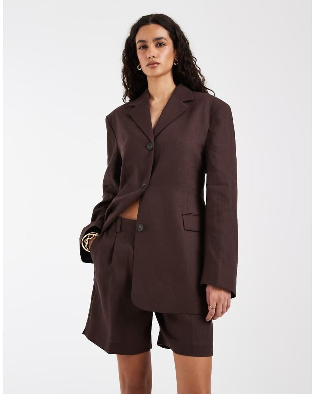 & Other Stories Brown Co-ord Linen Tailored Bermuda Shorts