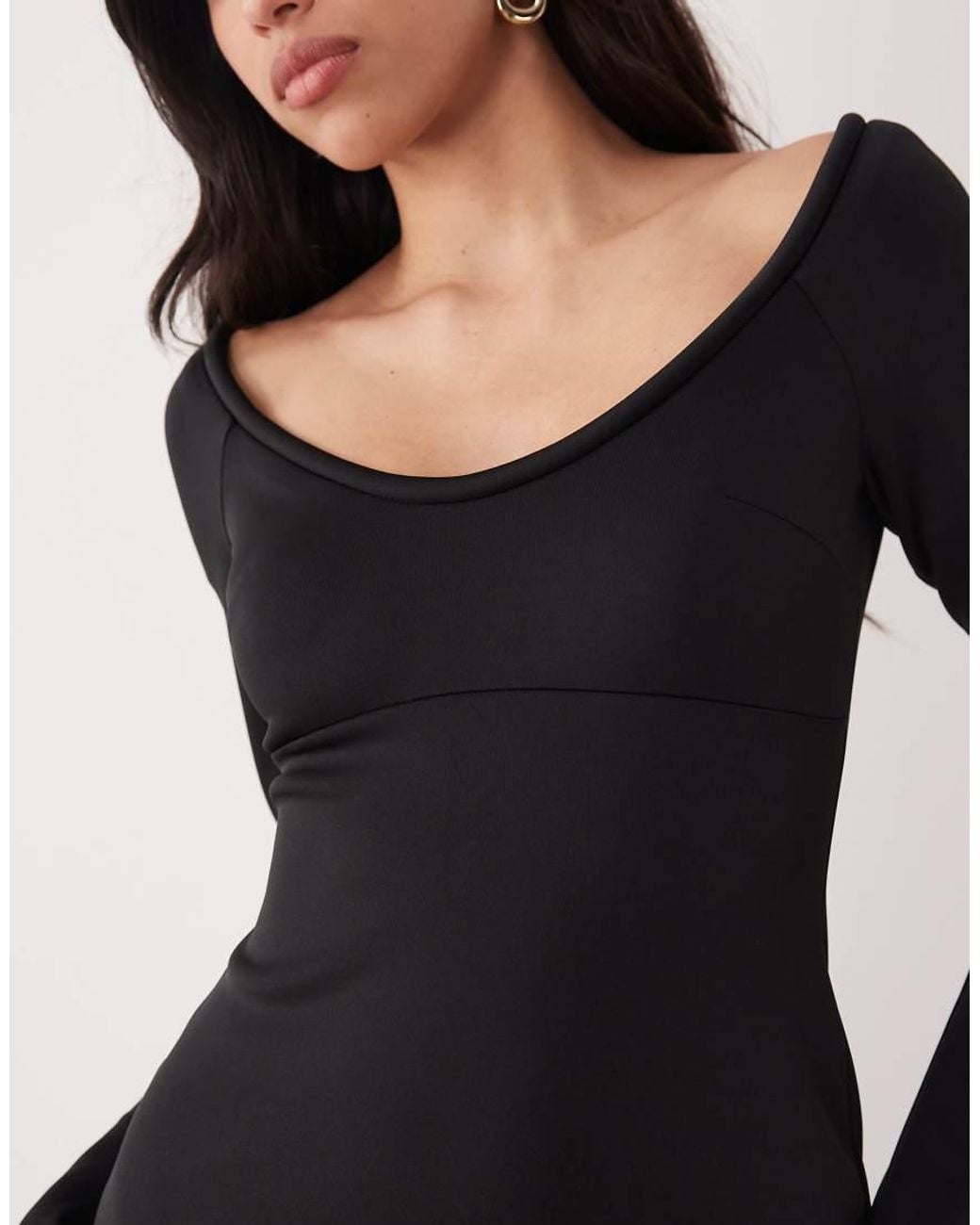 ASOS Black Shoulder Grazer Long Sleeve Scoop Neck Mini Dress