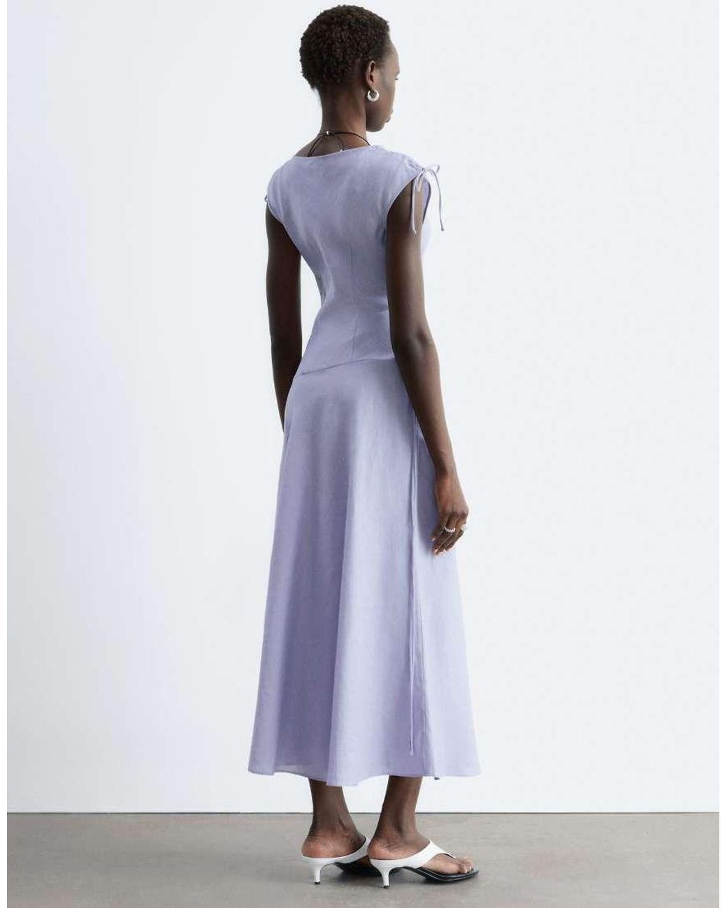 & Other Stories Purple Linen Midi Dress With Asymmetric Hem