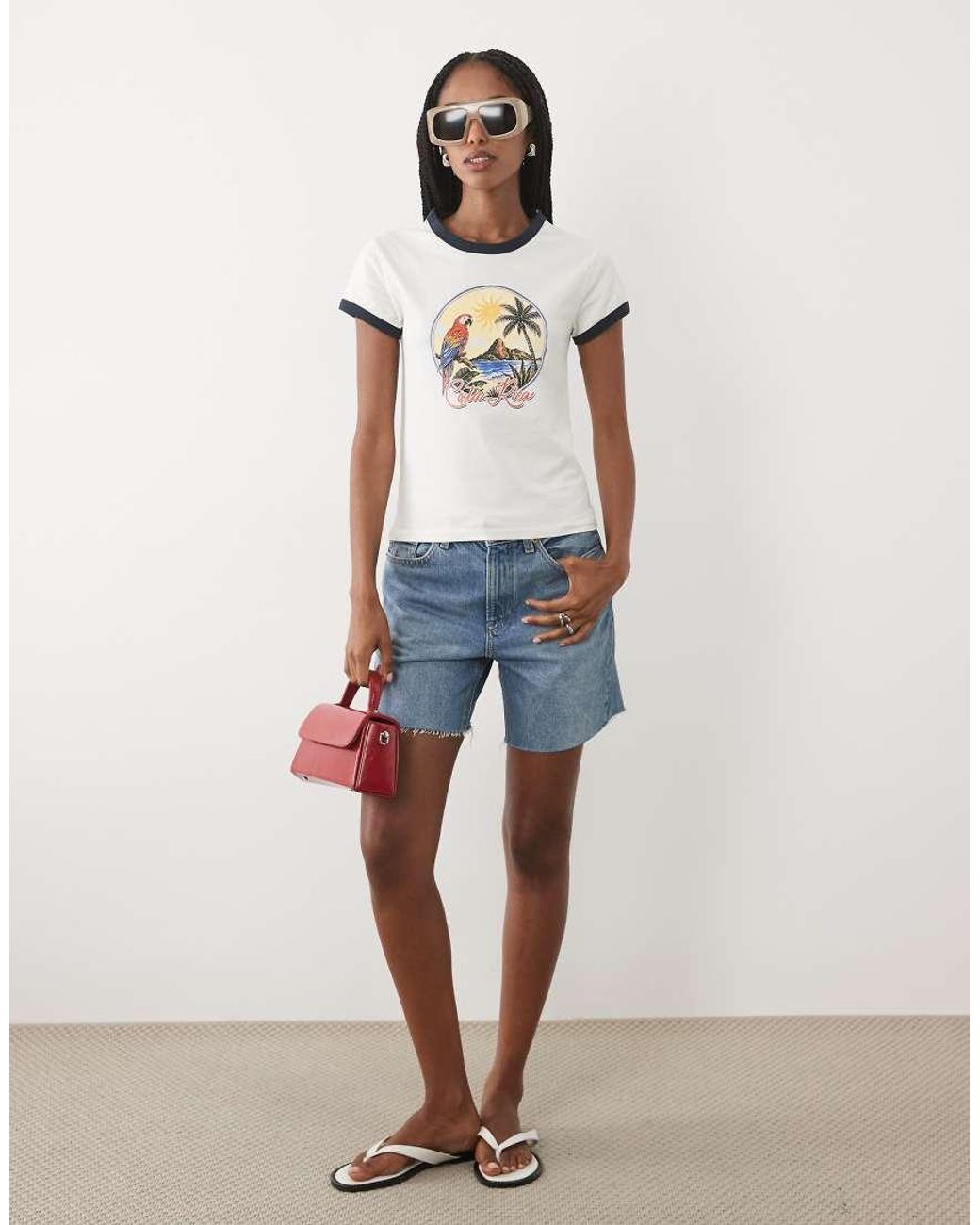ASOS Blue Baby Tee With Parrot Print Top