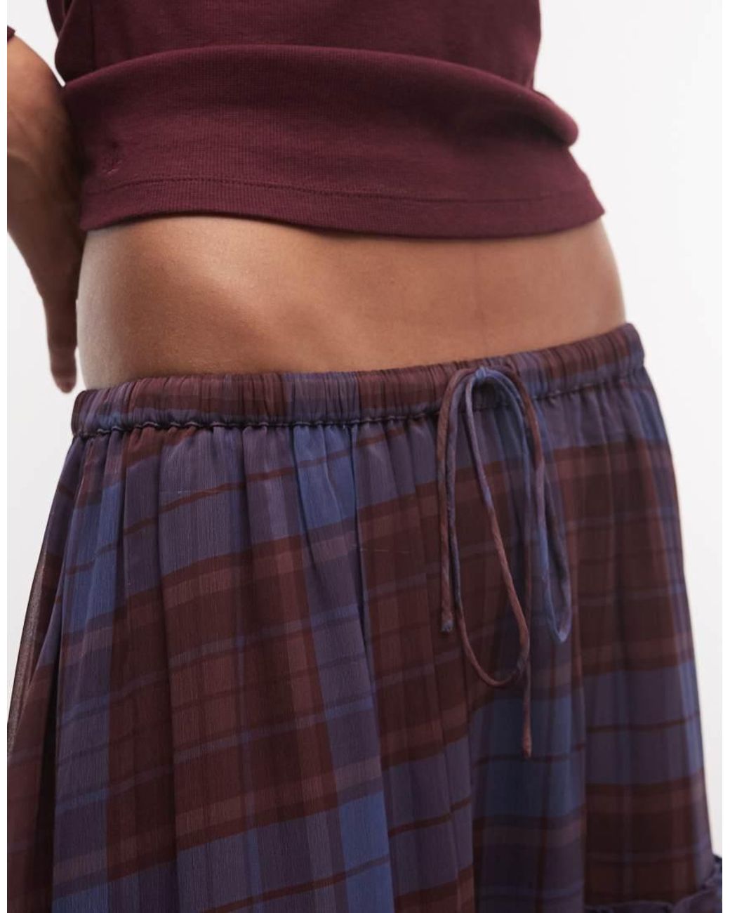 Reclaimed Vintage Blue Chiffon Check Maxi Skirt