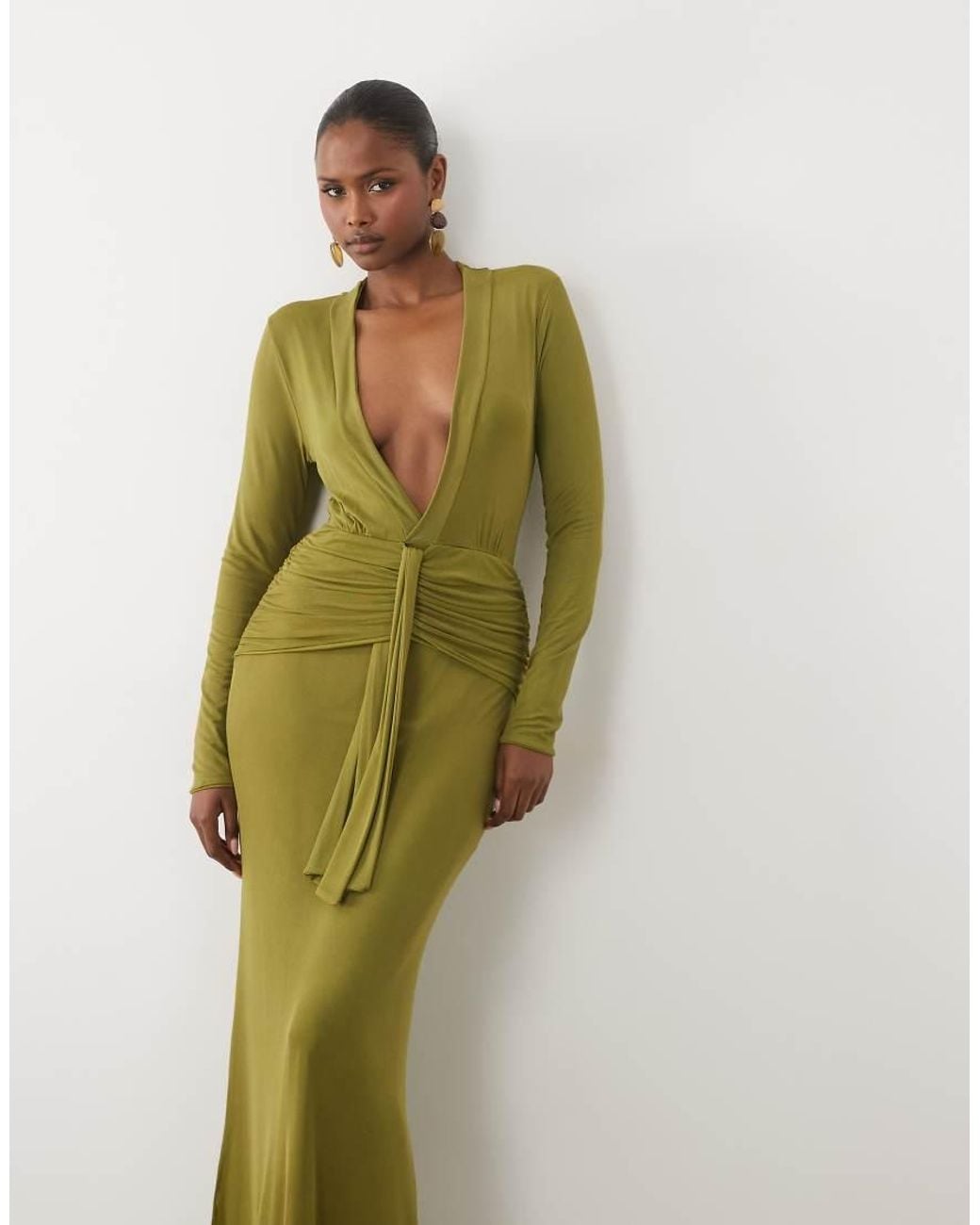 ASOS Green Super Plunge Draped Front Maxi Dress