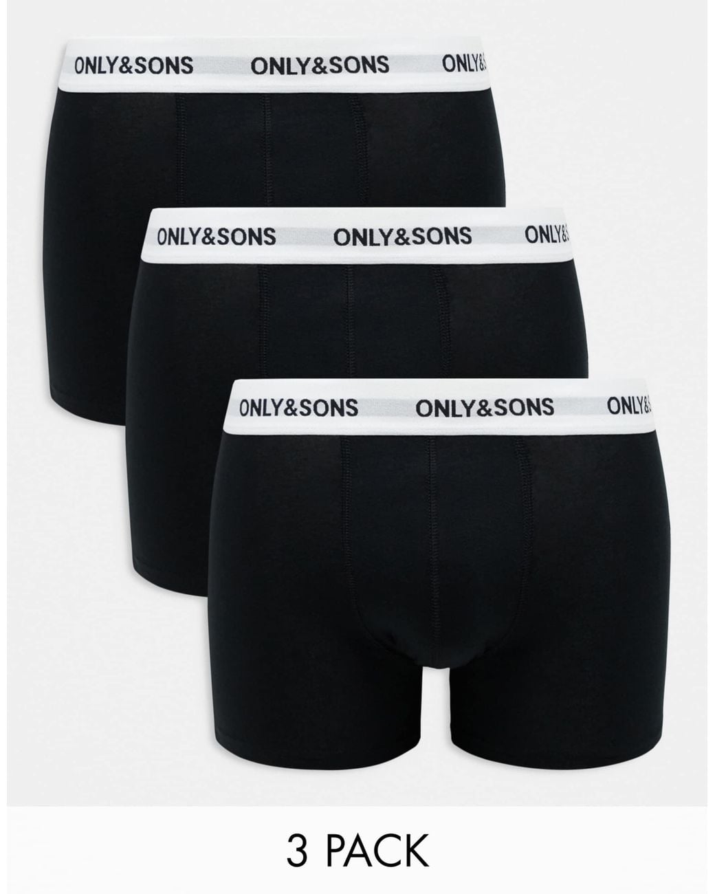 Only & Sons Black 3 Pack Trunks for men