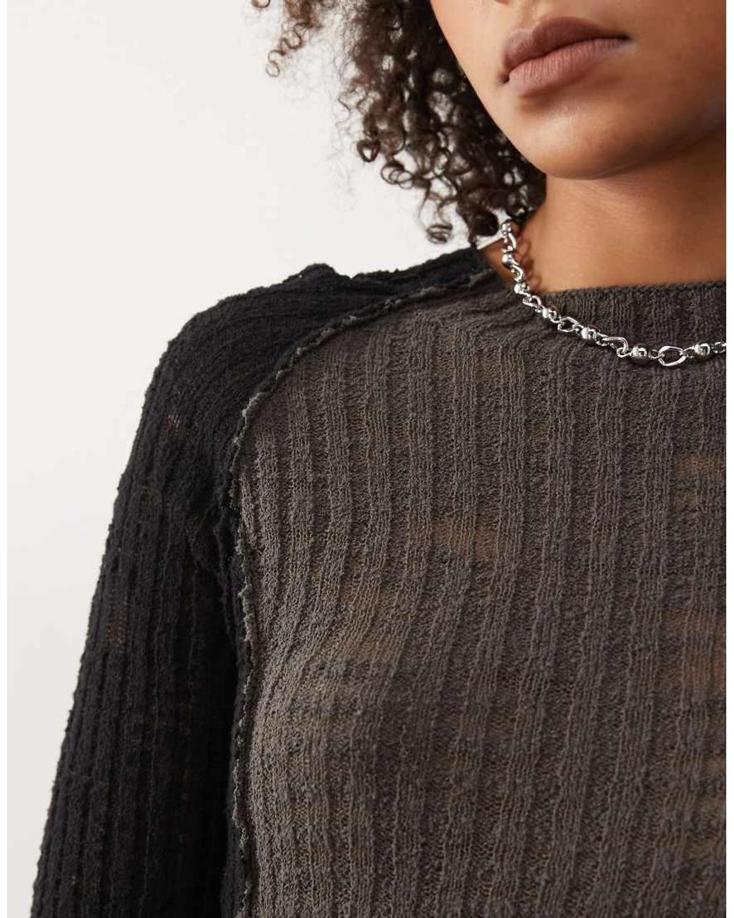 Weekday Black Semi Sheer Knitted Long Sleeve Top