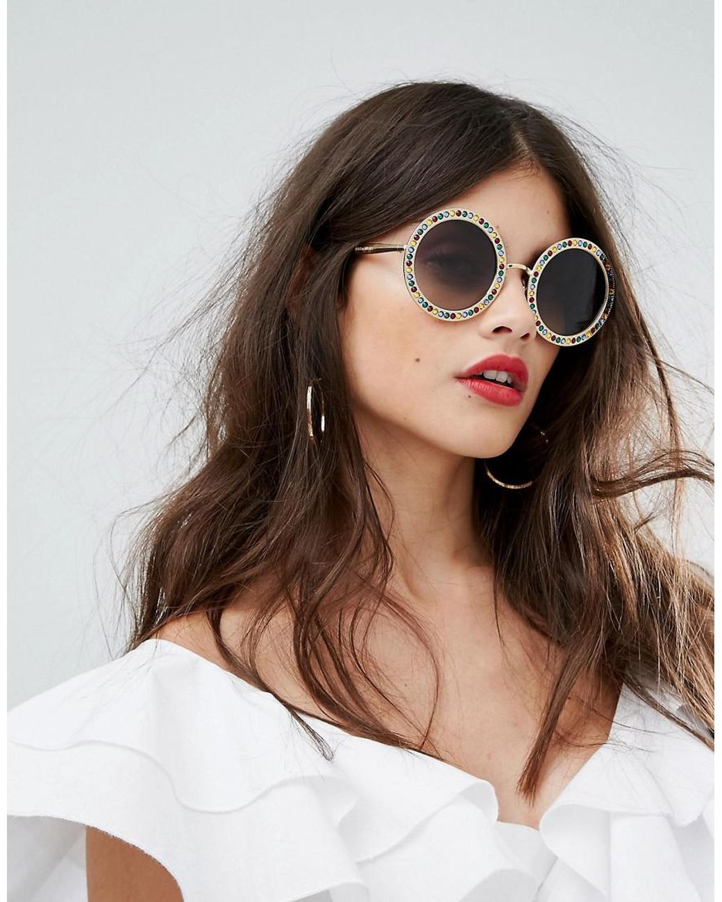 Metal Round Rimless Sunglasses Gold | French Connection UK