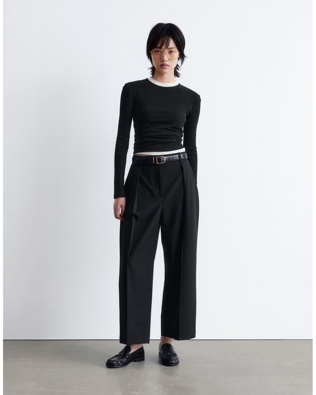 & Other Stories Blue Soft Jersey Rib Long Sleeve Top
