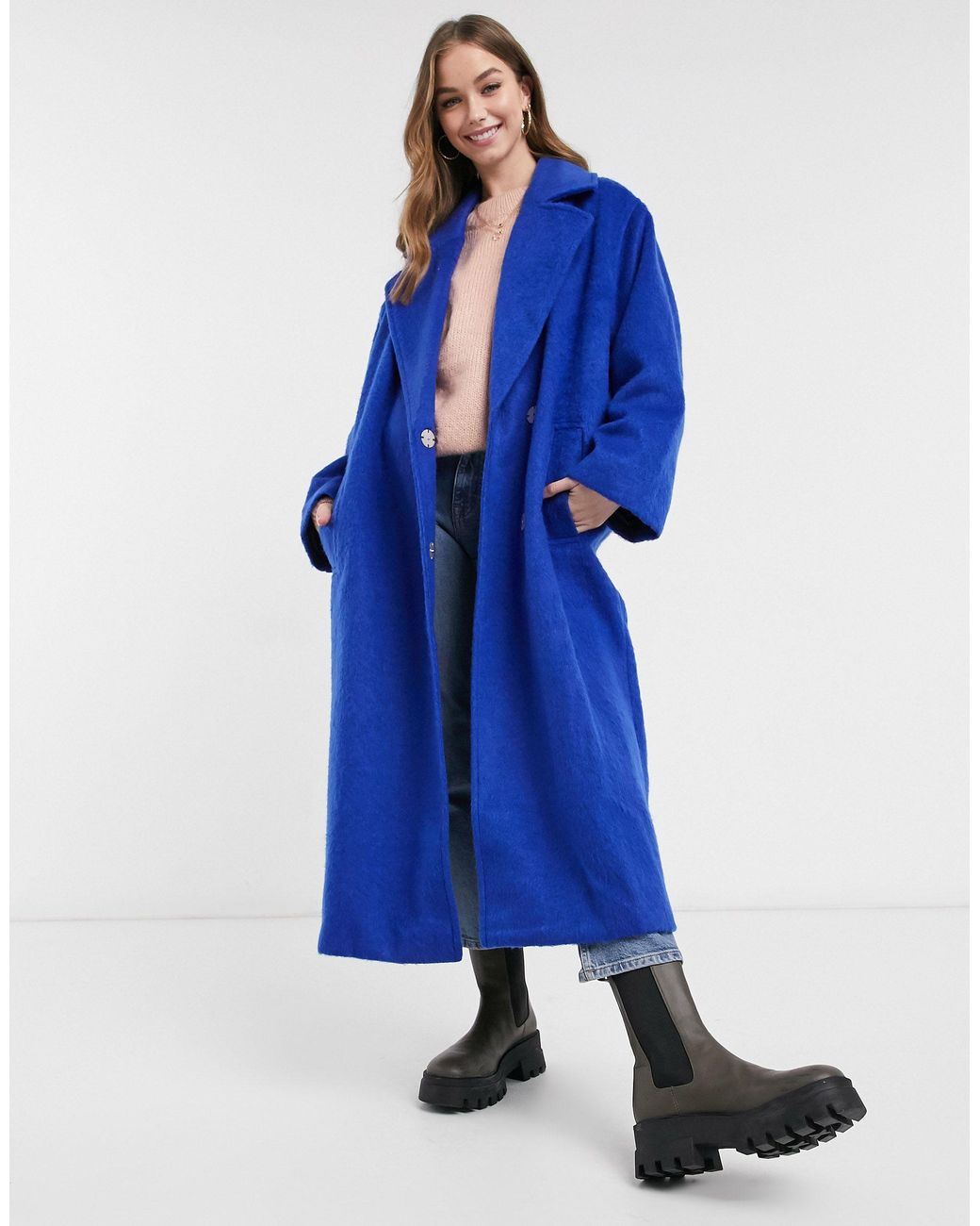 ASOS Oversized Slouchy Coat in Blue Lyst