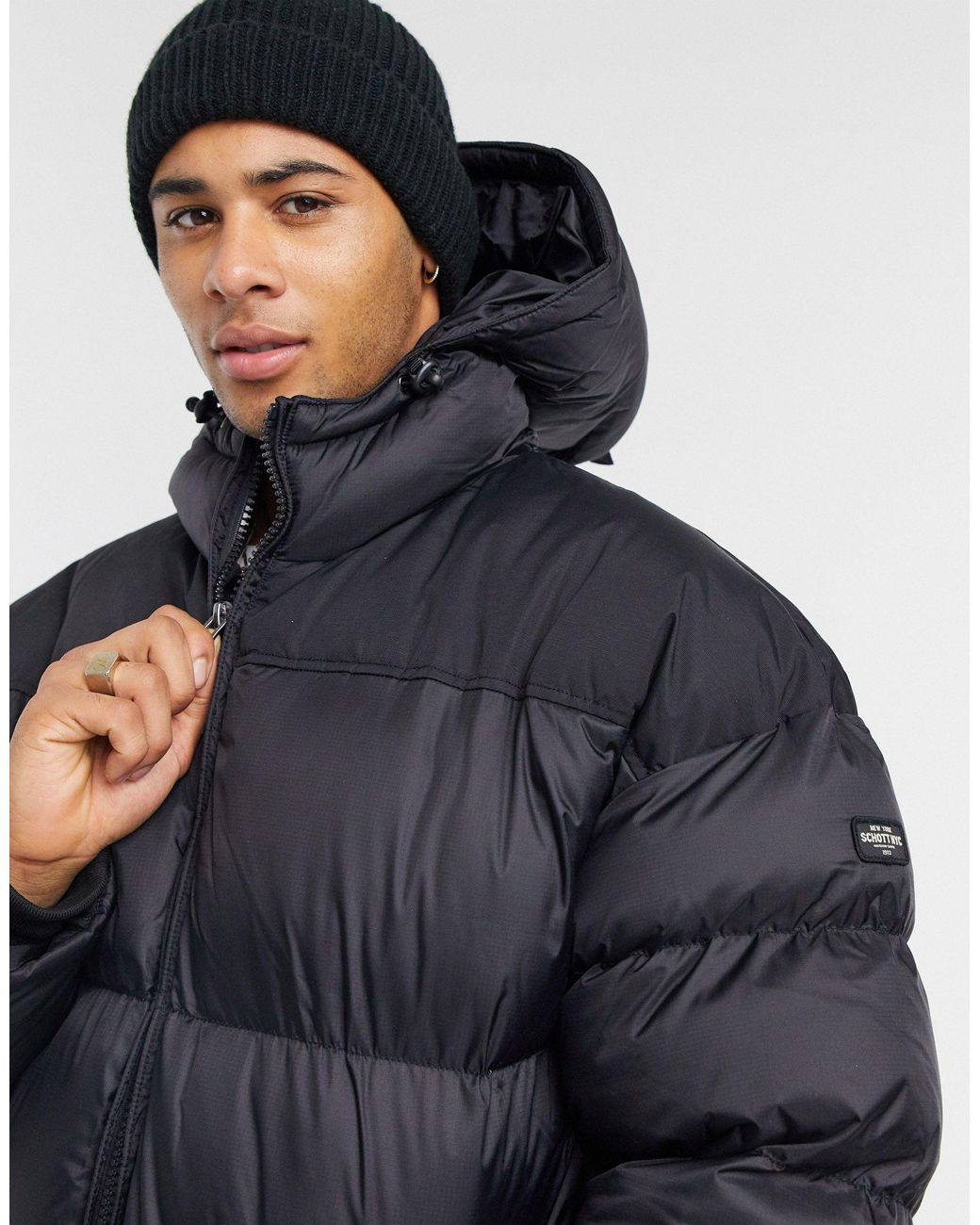Schott Nyc 2190 Max Extra Long Hooded Puffer Jacket in Black for Men | Lyst  UK