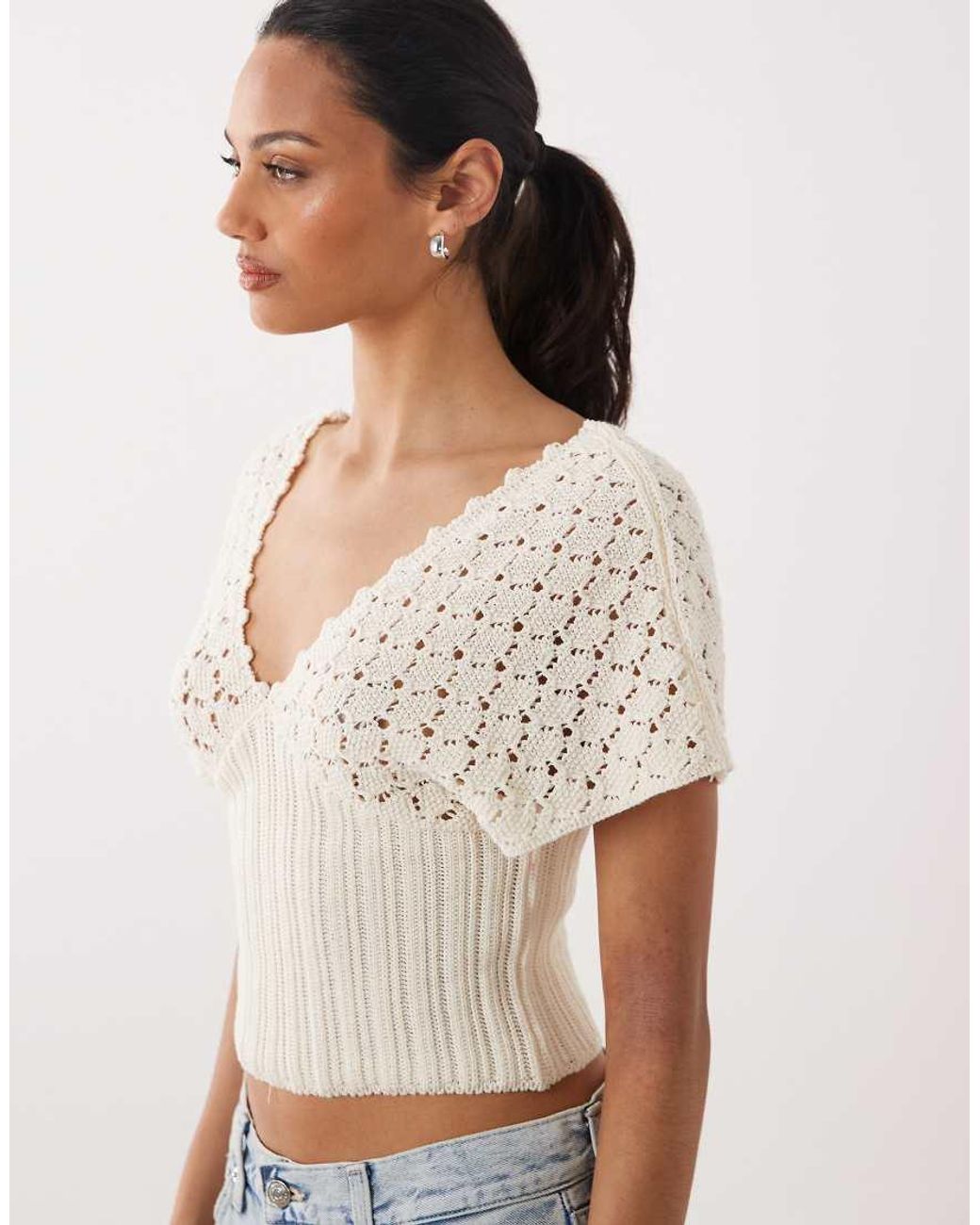 ASOS White Knit Plunge Cinch Top