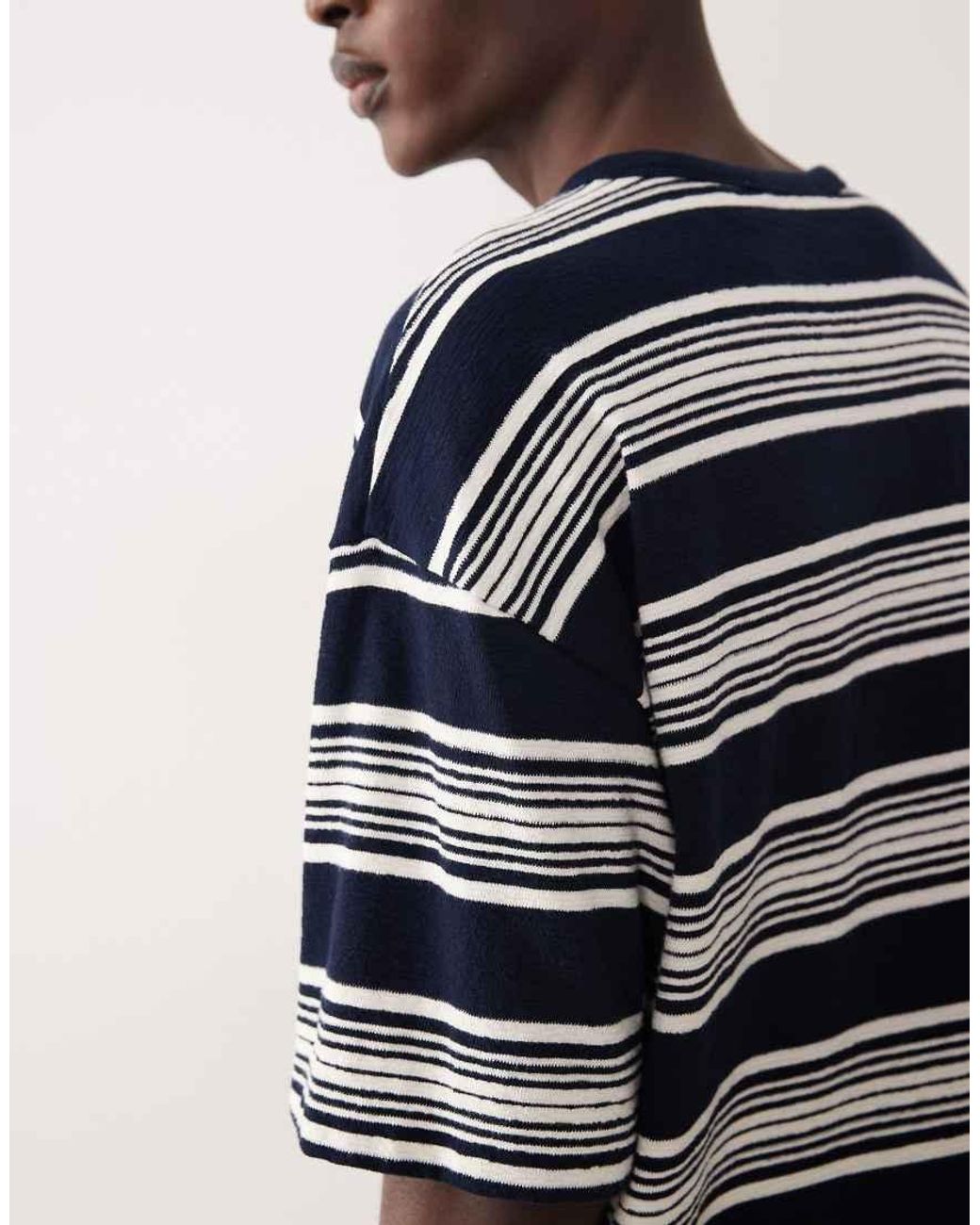 ASOS COLLECTIVE Blue Oversized Heavyweight Textured Striped T-shirt for men