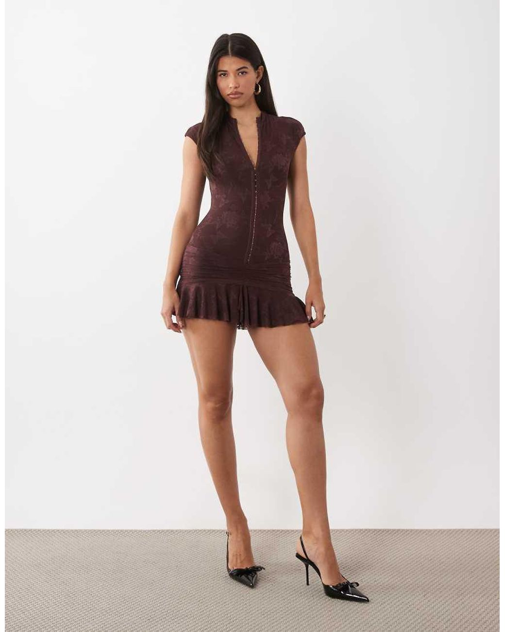 I.AM.GIA Purple Isela Lace Hook And Eye Front Cap Sleeve Drop Waist Mini Dress
