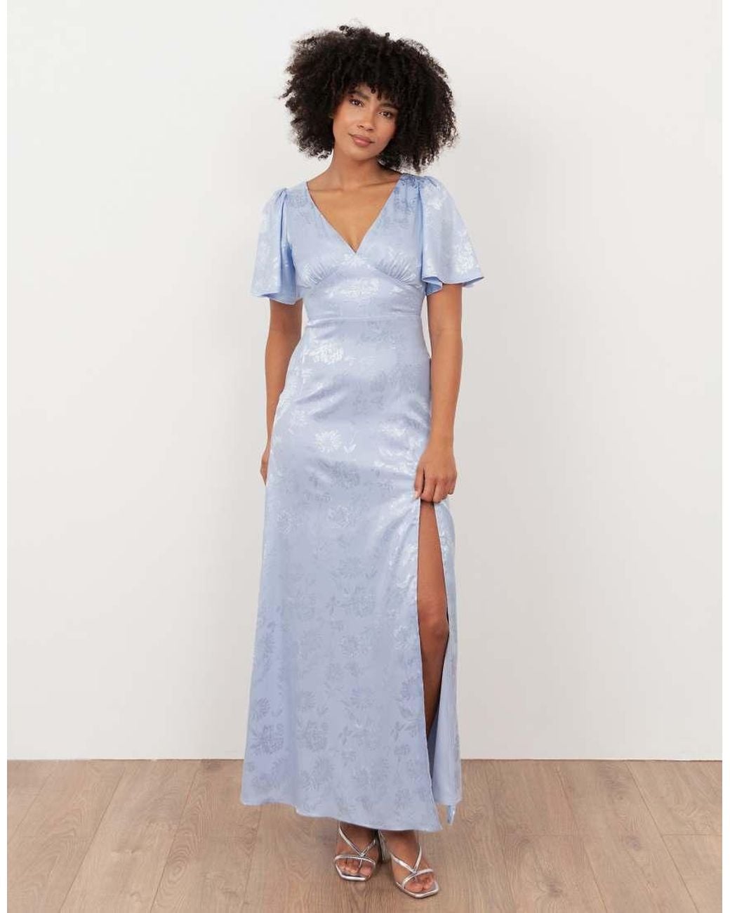 Maya White Floral Jacquard Satin Maxi Dress
