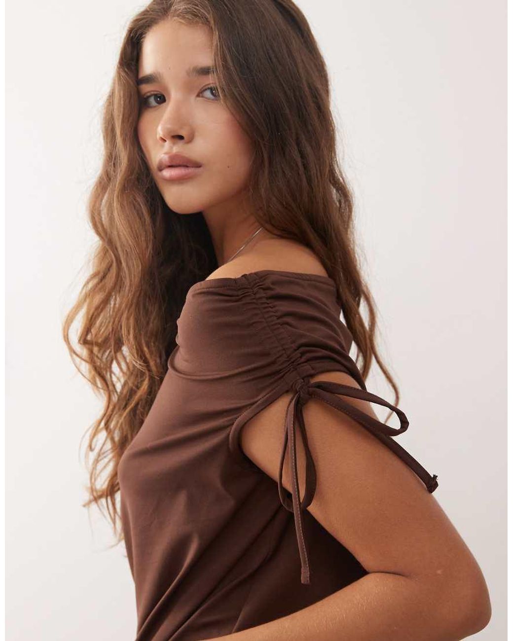 Collusion Brown Ruched Asymmetric Mini Dress
