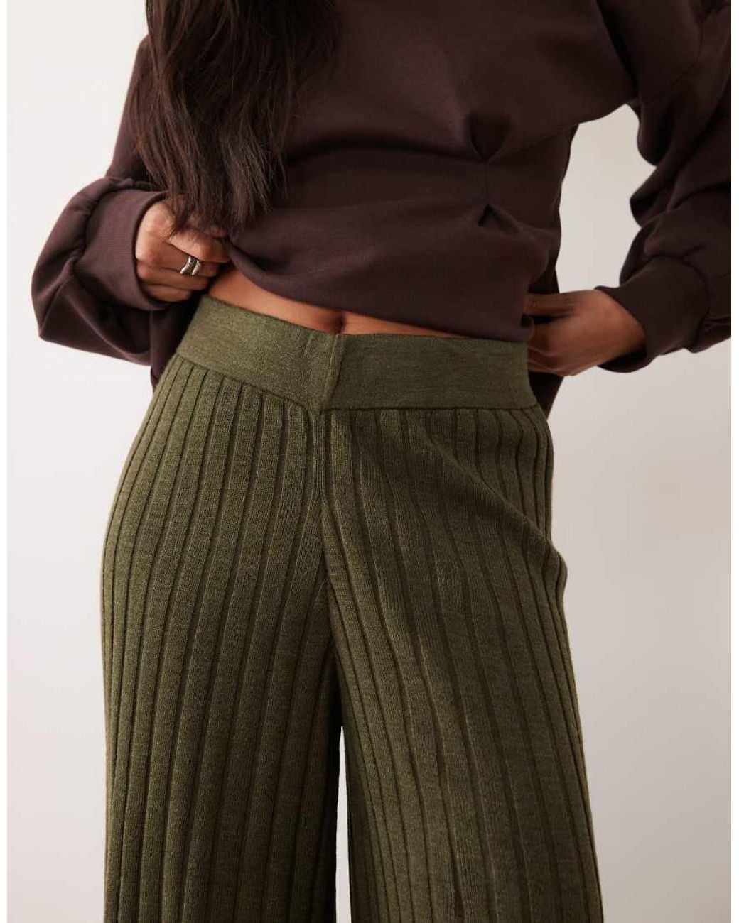Only Petite Brown Wide Leg Knitted Trousers