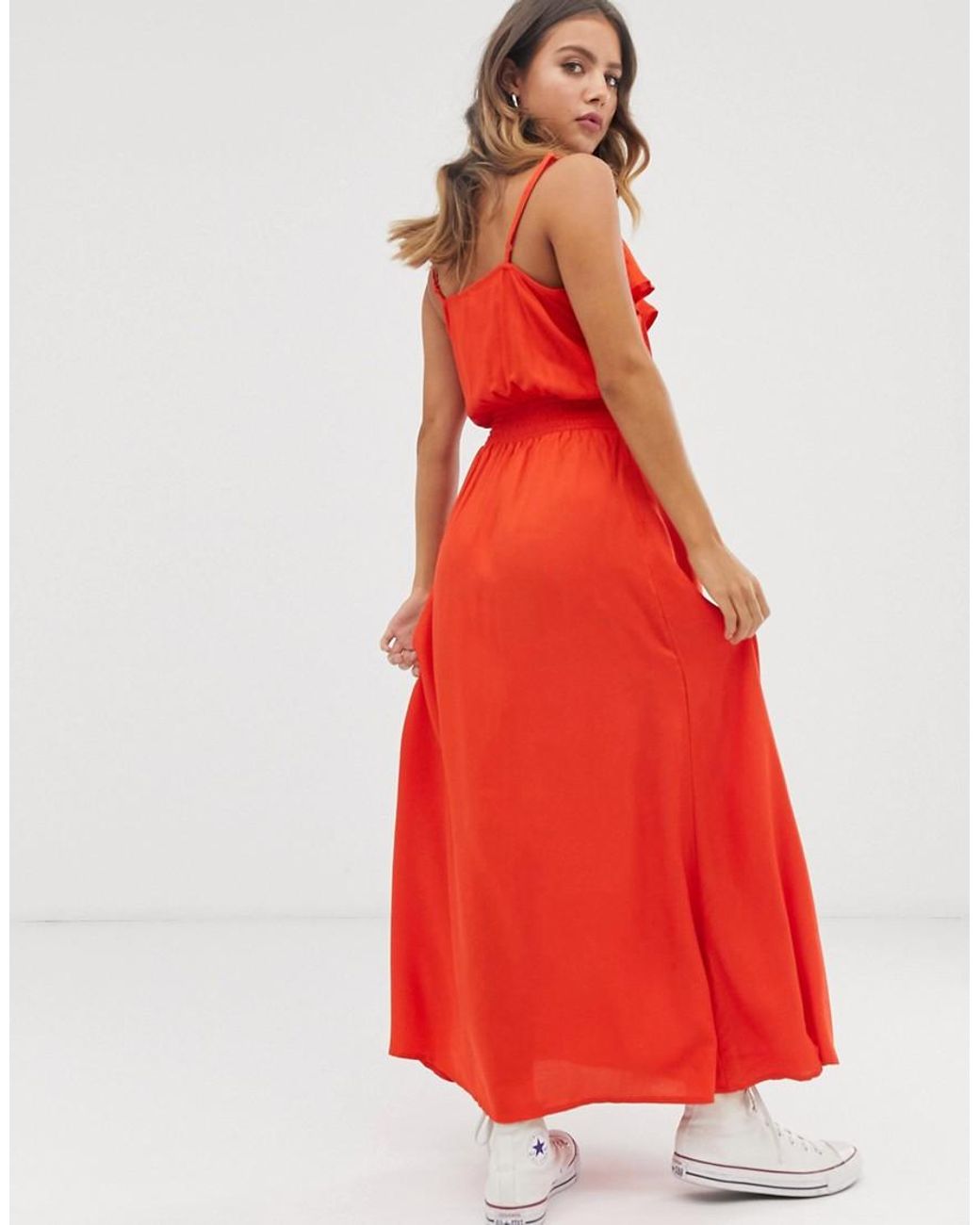 Robe Longue à Volants Rouge