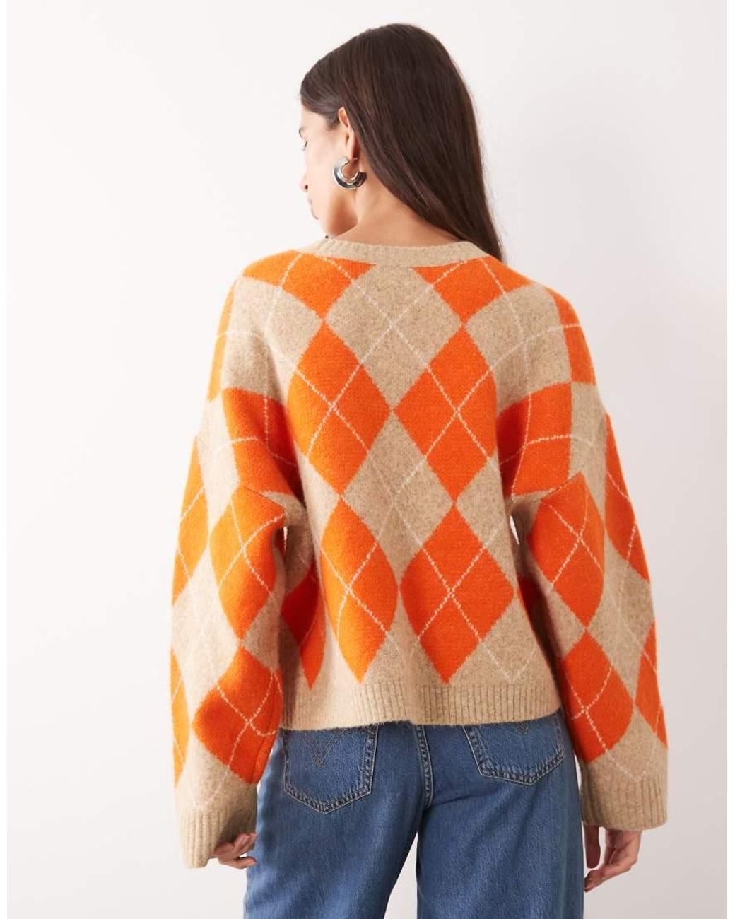 ASOS Orange Argyle Crew Neck Jumper