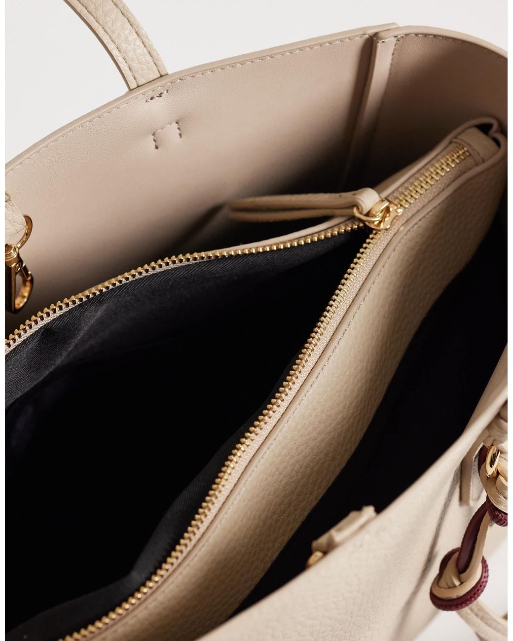 ASOS Natural Textured Multi Compartment Tote Bag With Detachable Bag Charm