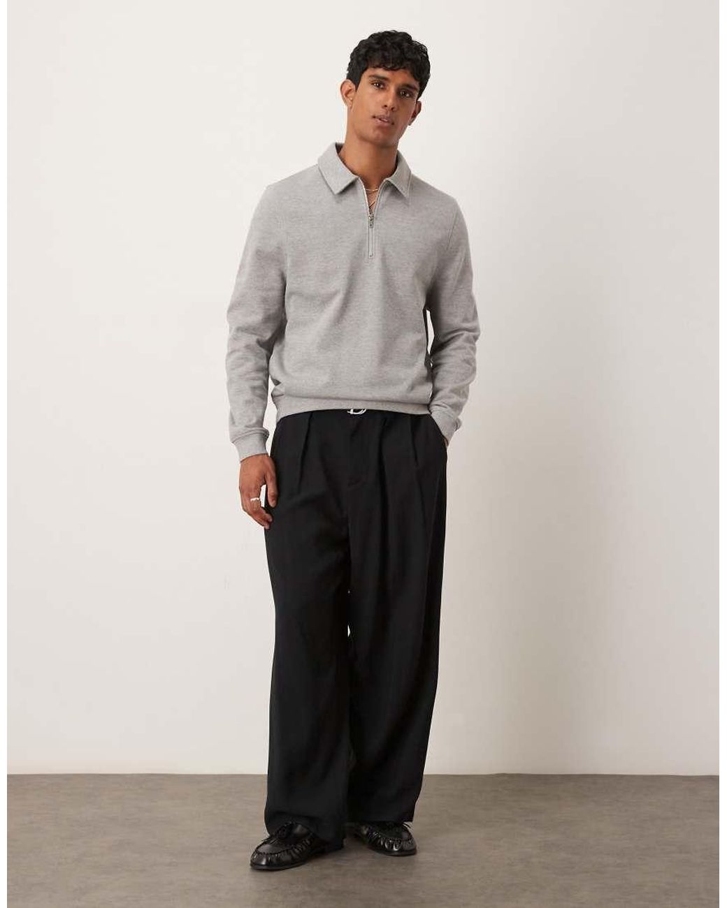 ASOS Gray Quarter Zip Sweatshirt With Collar for men