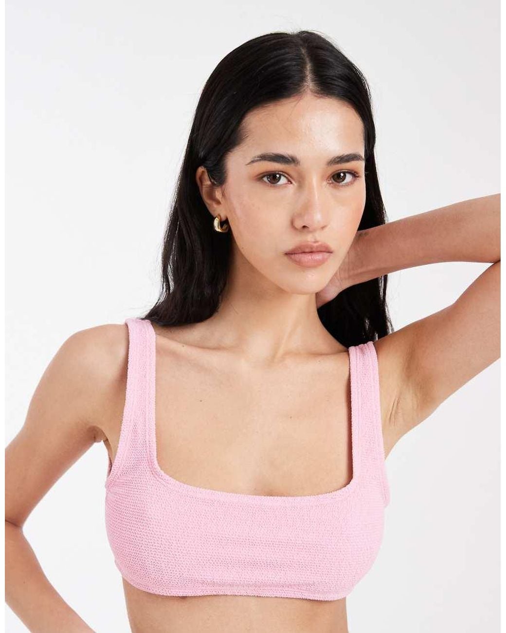 & Other Stories Pink Crinkle Scoop Front Bikini Top With Low Back