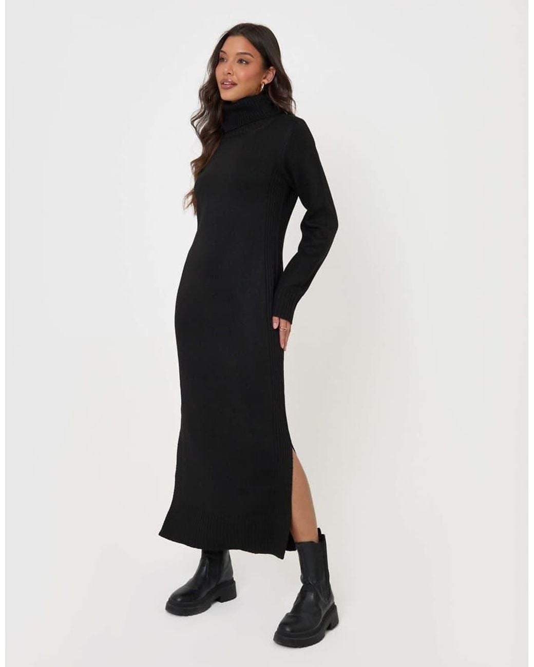 Threadbare Black Turtle Neck Maxi Jumper Dress