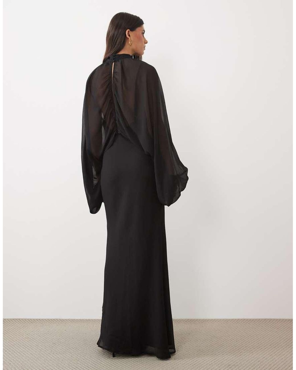 ASOS Black Keyhole Overlay Blouson Sleeve With Bias Cami Maxi Dress Underneath