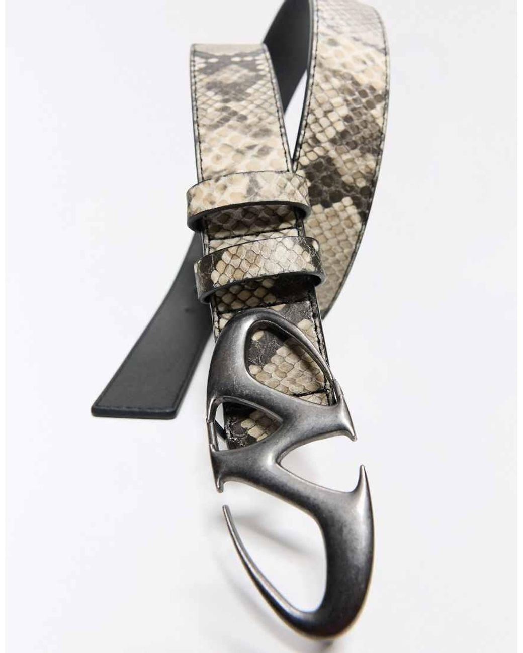 Bershka Gray Animal Print Buckle Belt for men