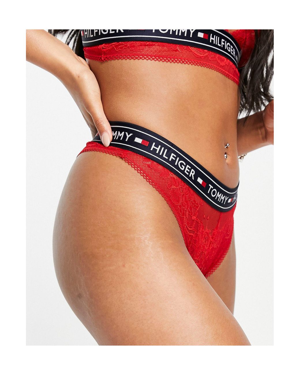 Tommy Hilfiger Authentic Lace Thong in Red | Lyst Australia