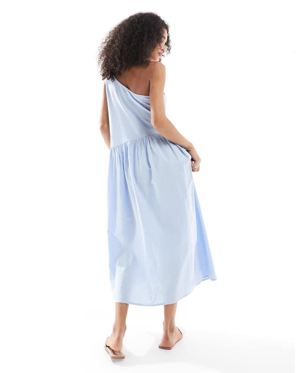 Native Youth Embroidered One Shoulder Linen Midaxi Dress in Blue | Lyst UK