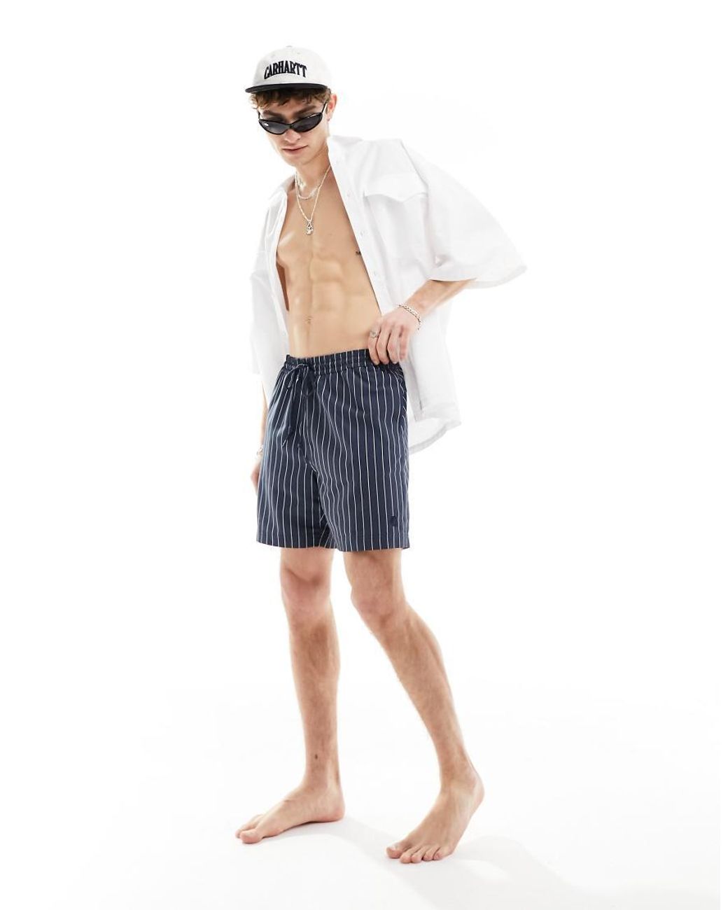 Carhartt Blue Slater Pinstripe Swim Shorts for men
