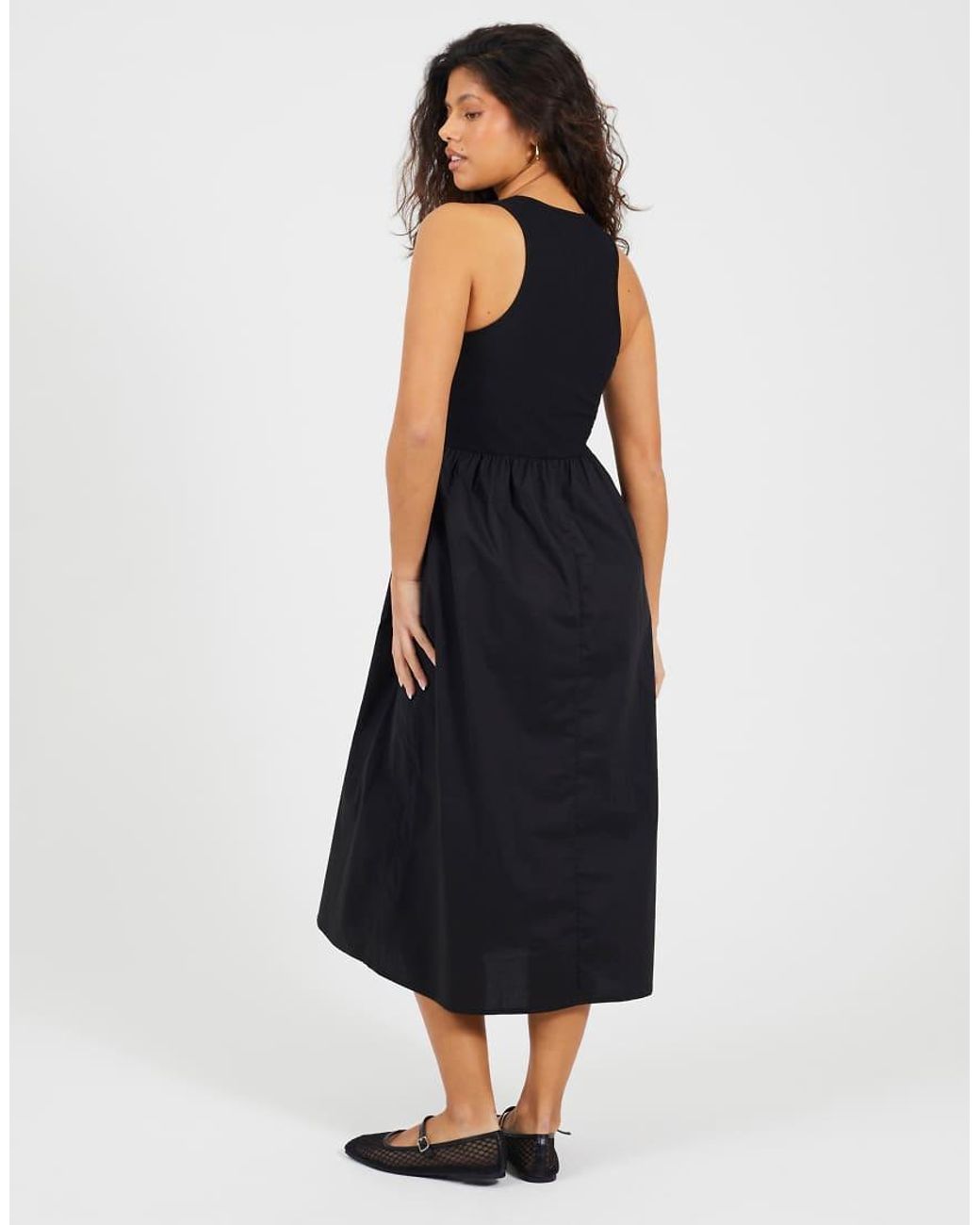 Brave Soul Blue Ribbed Jersey And Poplin Mix Midi Dress