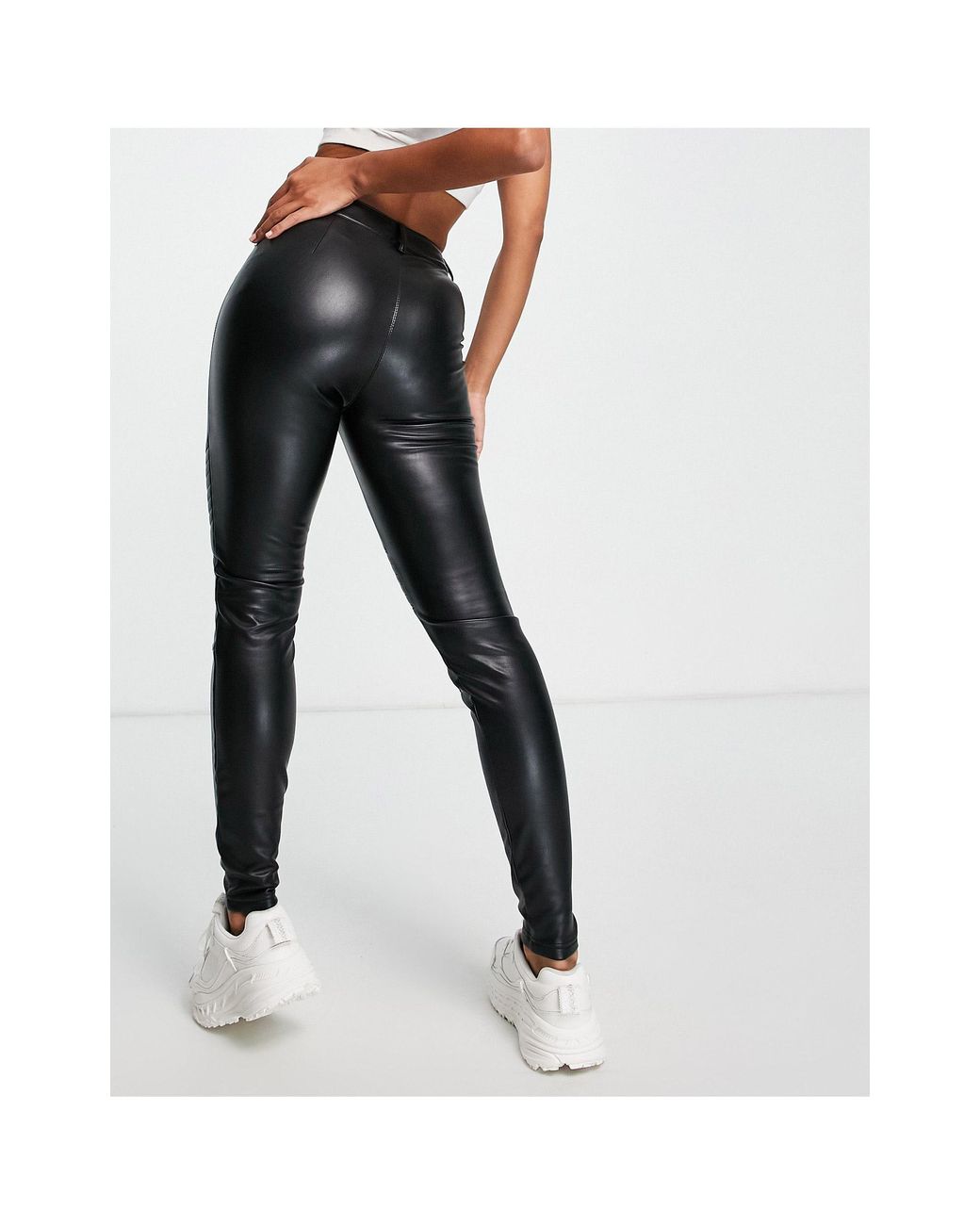 topshop black faux leather skinny trousers