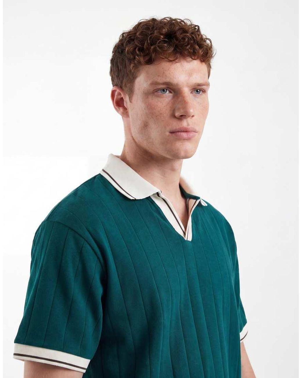 ASOS Green Relaxed Polo Shirt With Contrast Collar for men