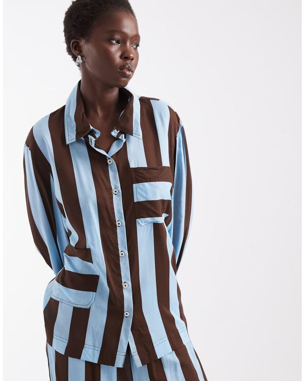 ASOS Blue Asos Design Tall Woven Modal Long Sleeve Pyjama Set