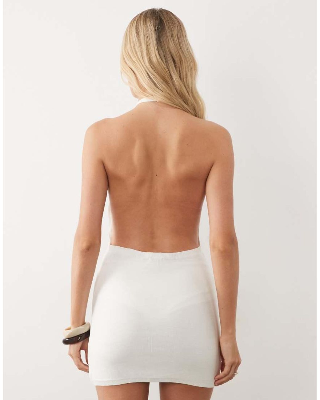 Miss Selfridge White Sheer Knitted Cowl Mini Dress