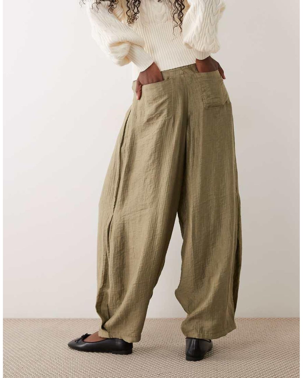 ASOS Green Textured Drawstring Waist Balloon Trouser