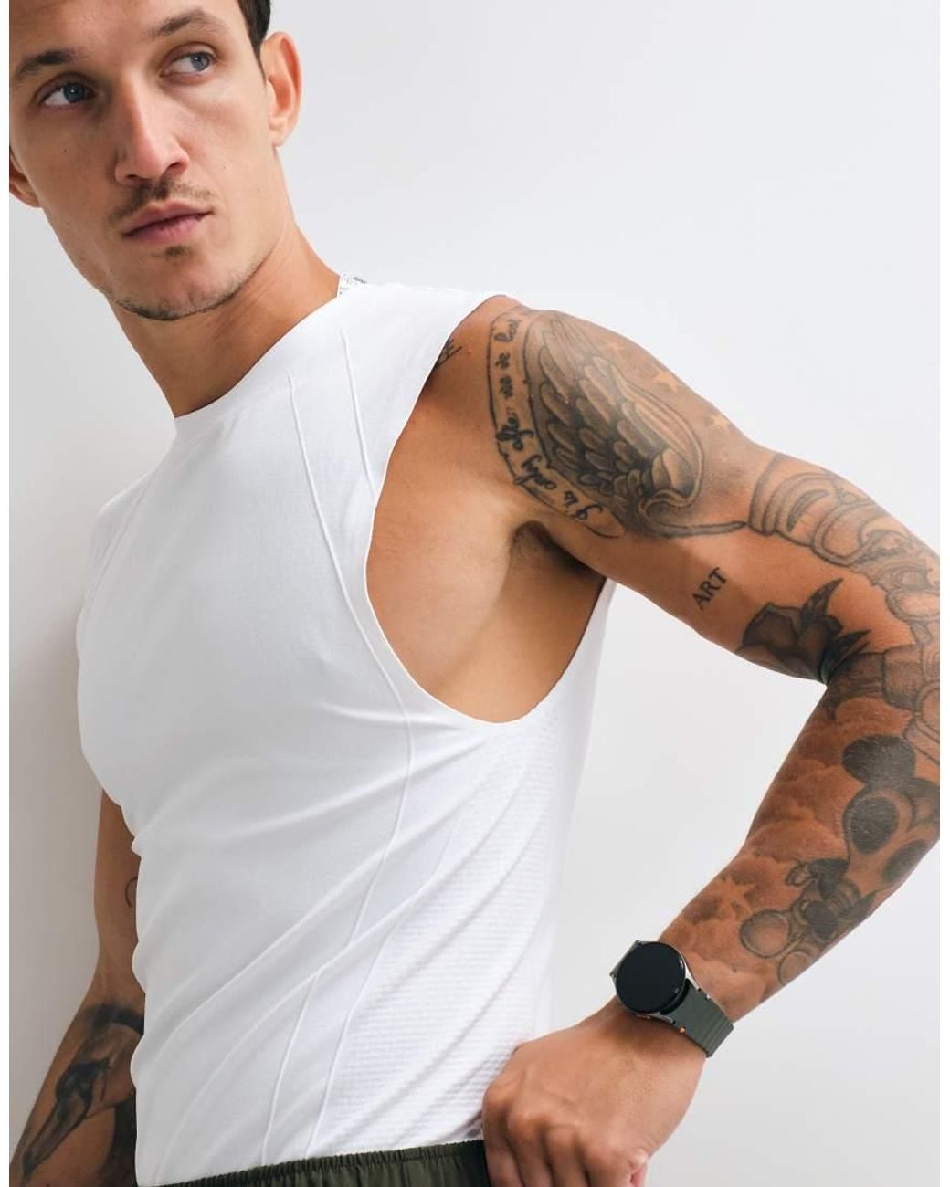 4505 White Seamless Physique Defining Muscle Fit Compression Base Layer Tank for men