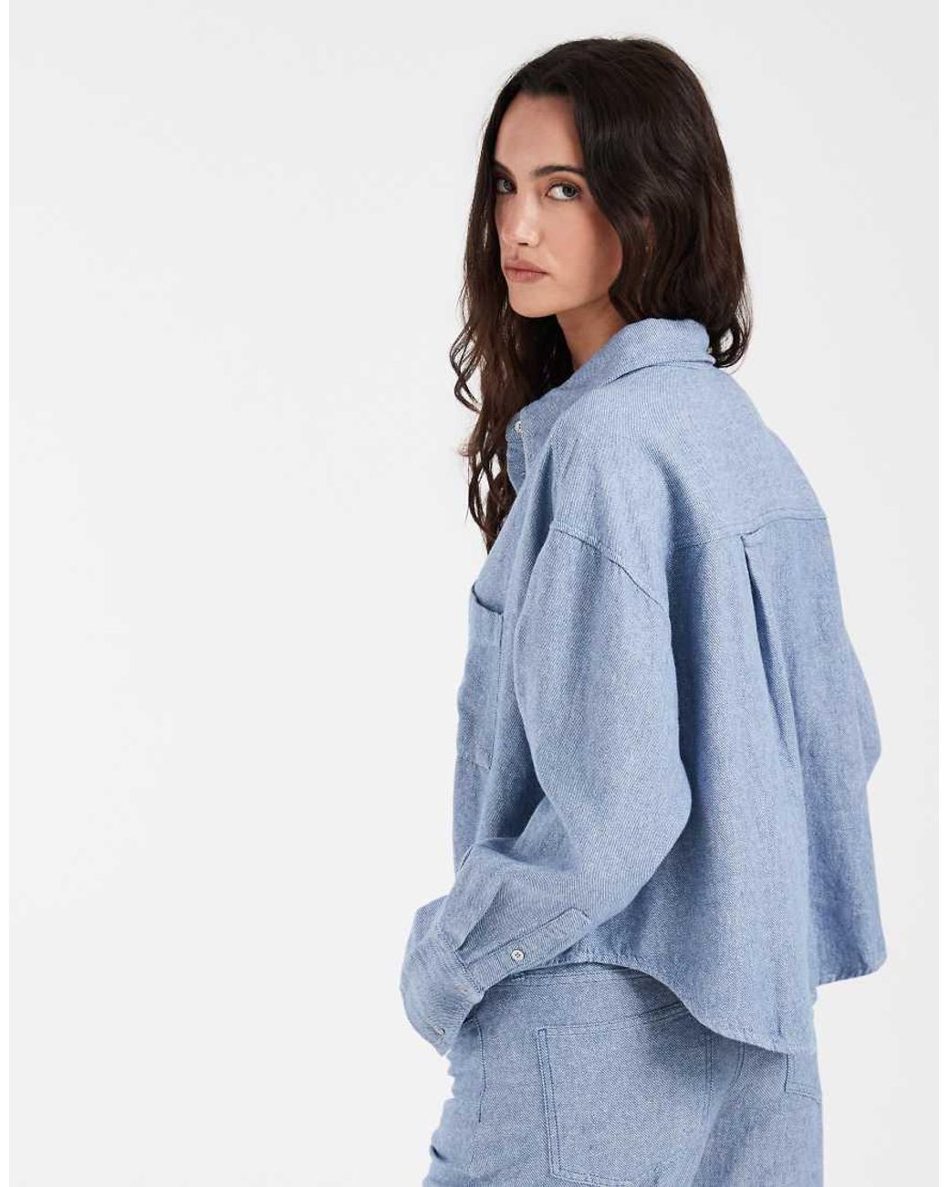 Gap Blue Twill Linen Mix Shirt