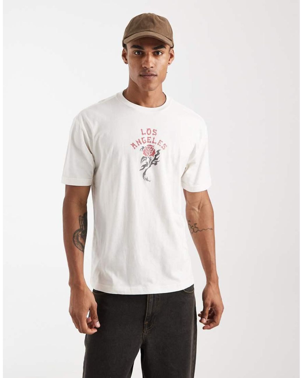 Hollister White Grunge Rose Graphic T-shirt for men