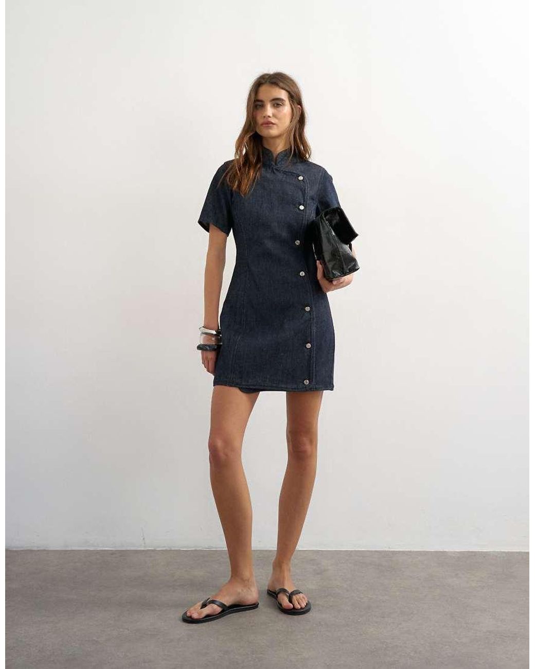 TOPSHOP Blue Denim Mandarin Collared Mini Dress