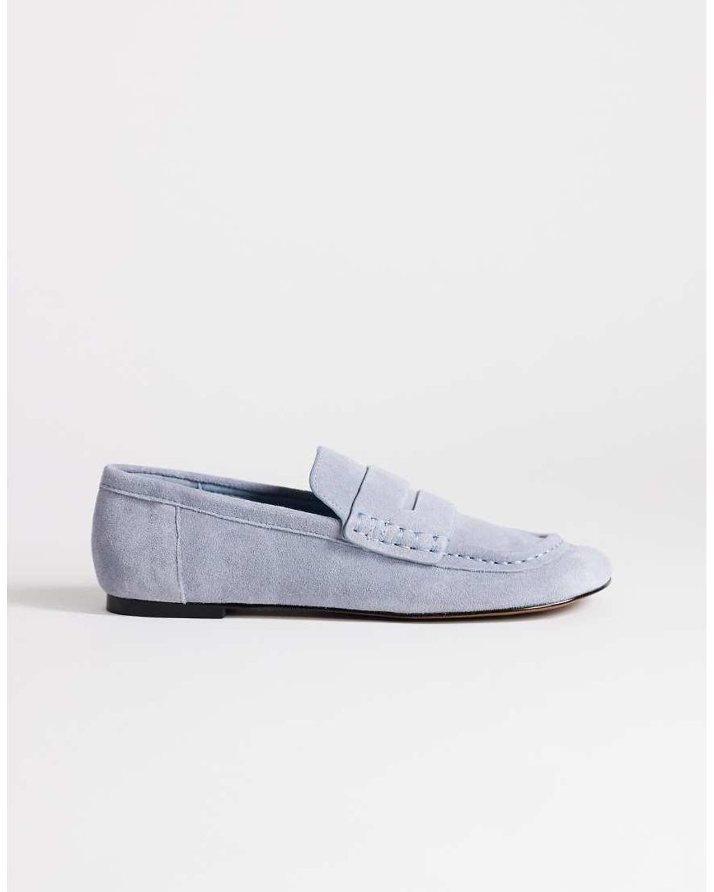 TOPSHOP White Daniel Real Suede Flat Square Toe Loafers