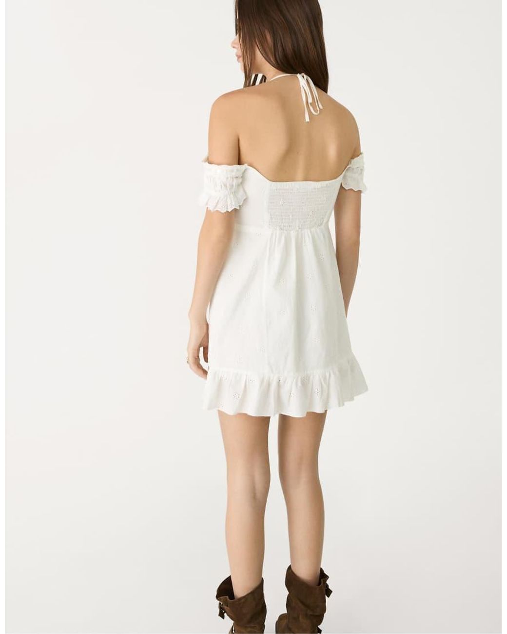 Stradivarius Natural Short Flowing Embroidered Dress