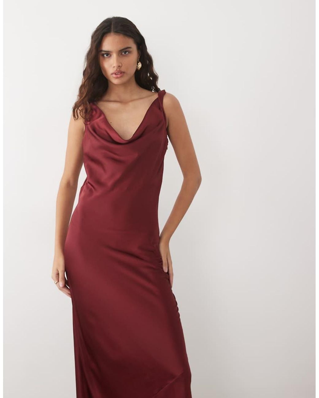 Jdy Red Cowl Neck Satin Maxi Dress