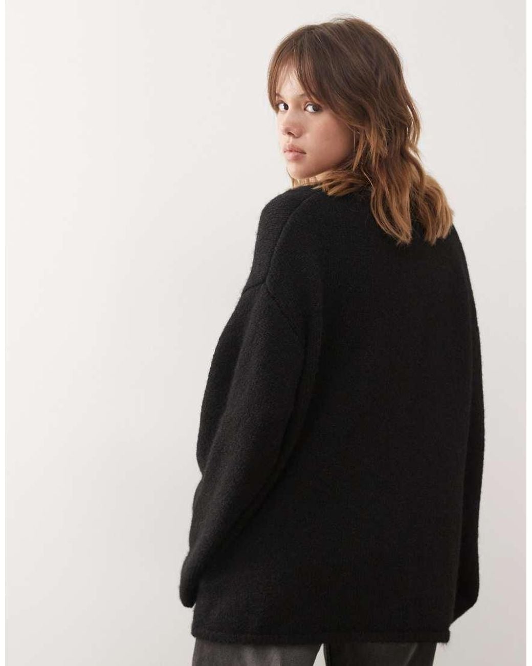Monki Black Oversized Fluffy Knit Wool Mix Cardigan