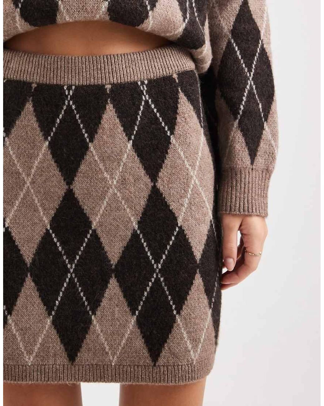 New Look Brown Argyle Mini Skirt
