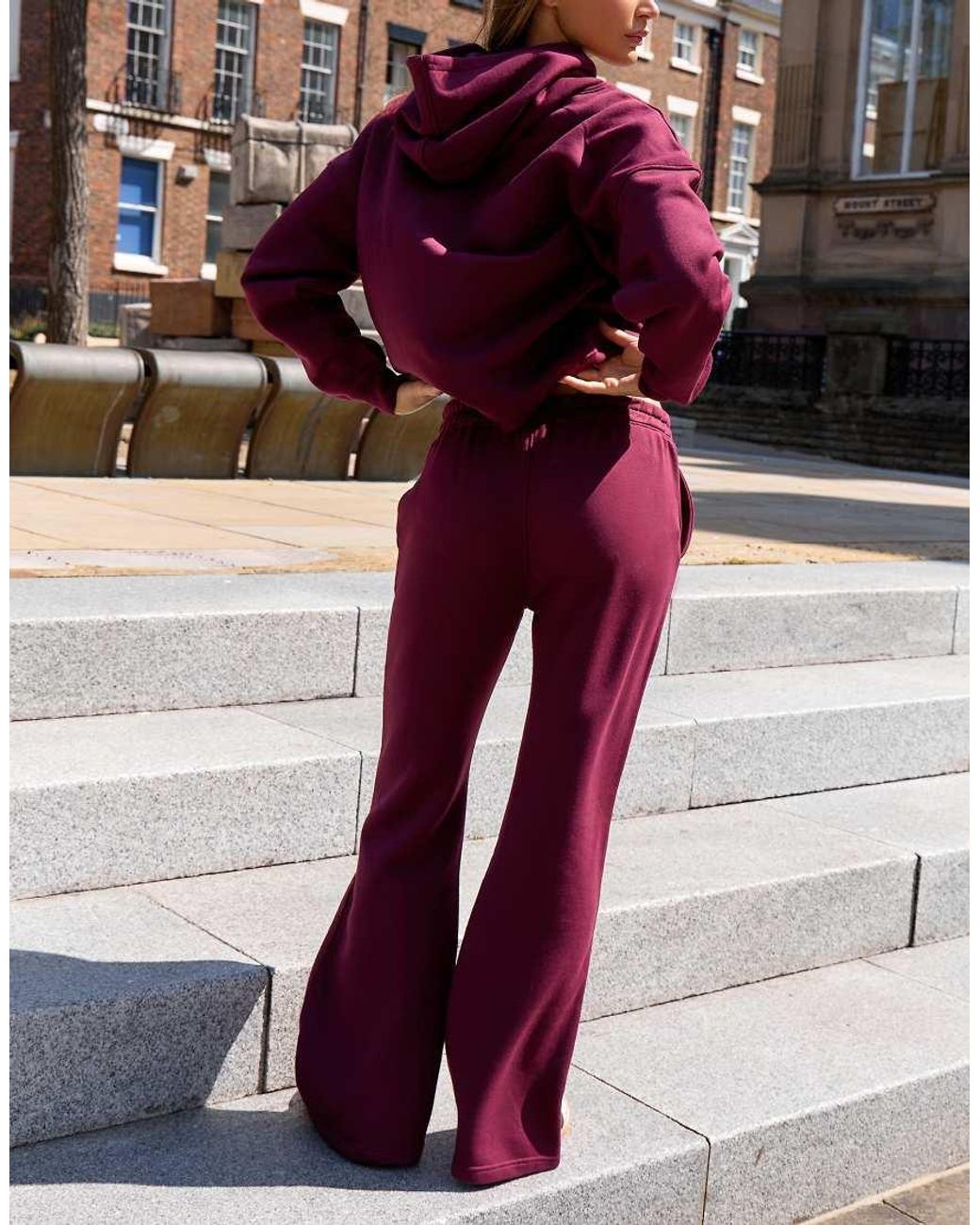 Kaiia Red Cotton Rich Embroide Logo Wide Leg joggers Co-ord