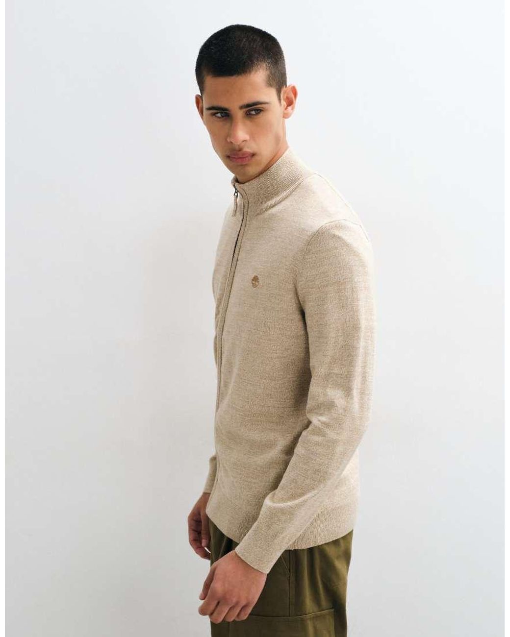 Timberland Brown Cotton Full Zip Sweater for men
